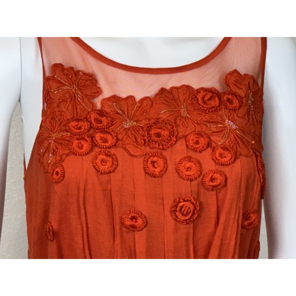 Meadow Rue Anthropologie Floral Mesh Shift Dress Size 0 Orange Romantic Feminine - Picture 3 of 14